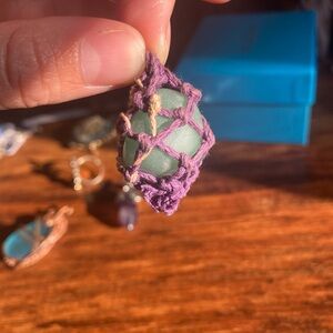 Purple and Green Wrapped Crystal Necklace
